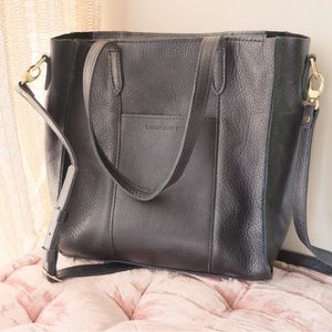 Portland Leather Goods Large Lola Zippered Black Pebbled Crossbody Tote